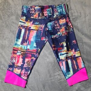 Onzie Women's Leggings with Abstract Pink and Blue Design Size M-L